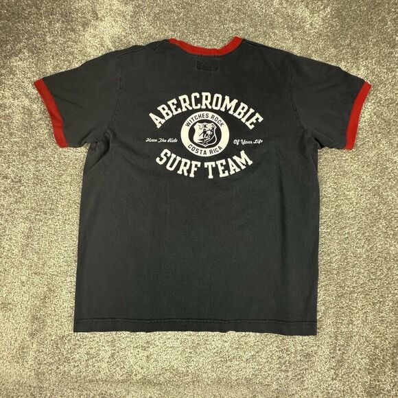 Abercrombie & Fitch Surf Team T-Shirt Mens XL Regular Navy Blue Y2K Muscle - Picture 5 of 5